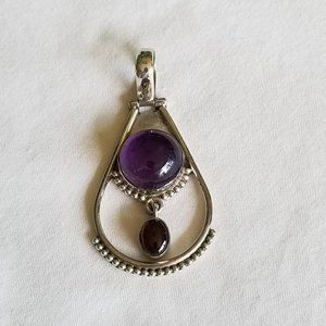 Amethyst & Garnet .925 silver pendant 2" long   #912 - NWOT
